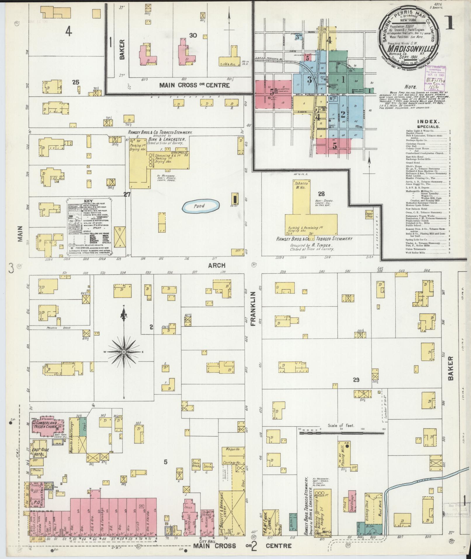 Sanborn Fire Insurance Map from Madisonville, Hopkins County, Kentucky (1901), Sheet #0001 - Historic Sanborn Fire Insurance Map Print, vintage old map wall art, antique decor, genealogy gift, Kentucky Kentucky map