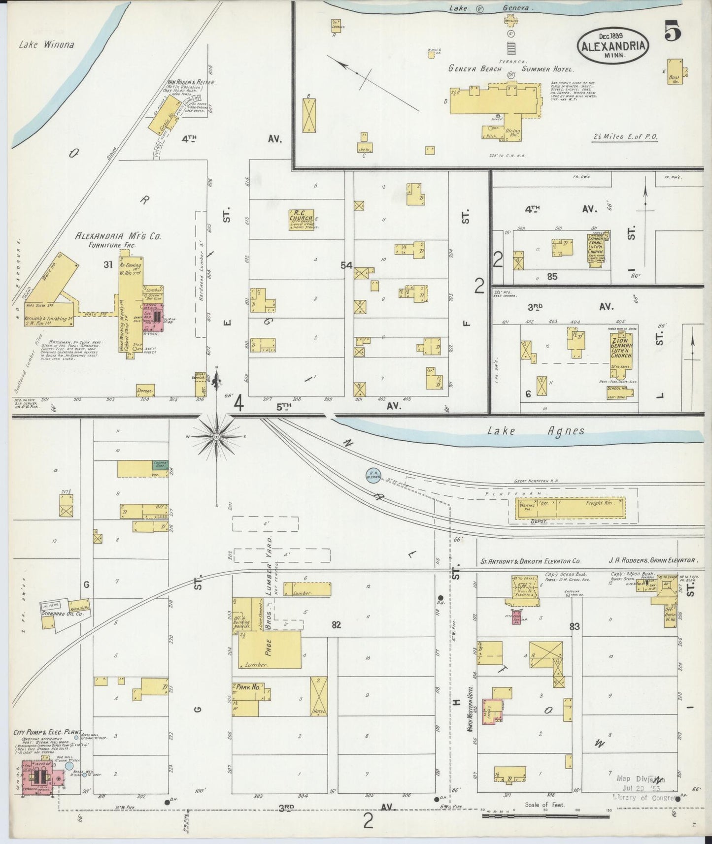 Sanborn Fire Insurance Map from Alexandria, Douglas County, Minnesota (1899), Sheet #0005 - Complete Map Set gallery image, historic Sanborn map, vintage wall art, Minnesota Minnesota