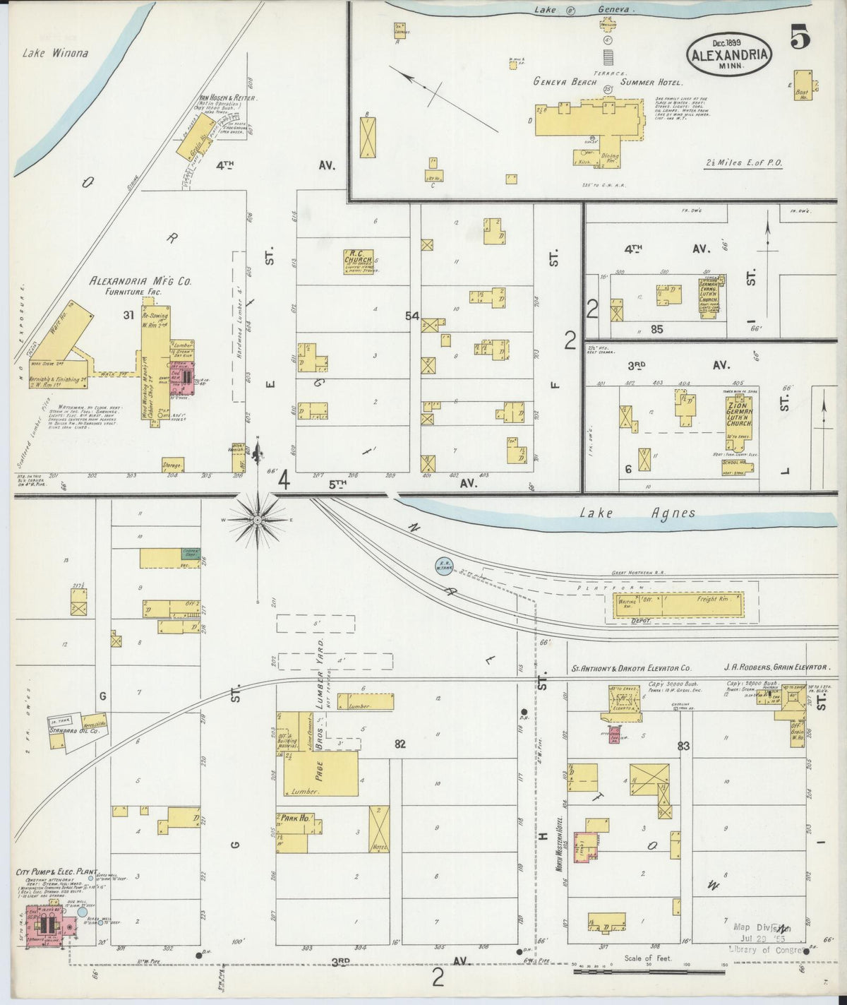 Sanborn Fire Insurance Map from Alexandria, Douglas County, Minnesota (1899), Sheet #0005 - Complete Map Set gallery image, historic Sanborn map, vintage wall art, Minnesota Minnesota