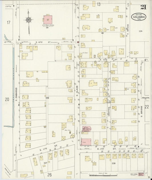Sanborn Fire Insurance Map from Columbia, Maury County, Tennessee (1914), Sheet #0021 - Historic Sanborn Fire Insurance Map Print, vintage old map wall art, antique decor, genealogy gift, Tennessee Tennessee map