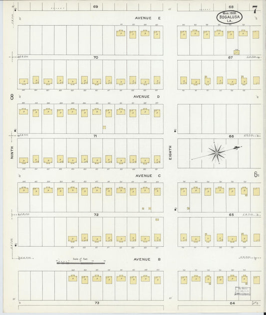 Sanborn Fire Insurance Map from Bogalusa, Washington Parish, Louisiana (1908), Sheet #0007 - Historic Sanborn Fire Insurance Map Print, vintage old map wall art, antique decor, genealogy gift, Louisiana Louisiana map