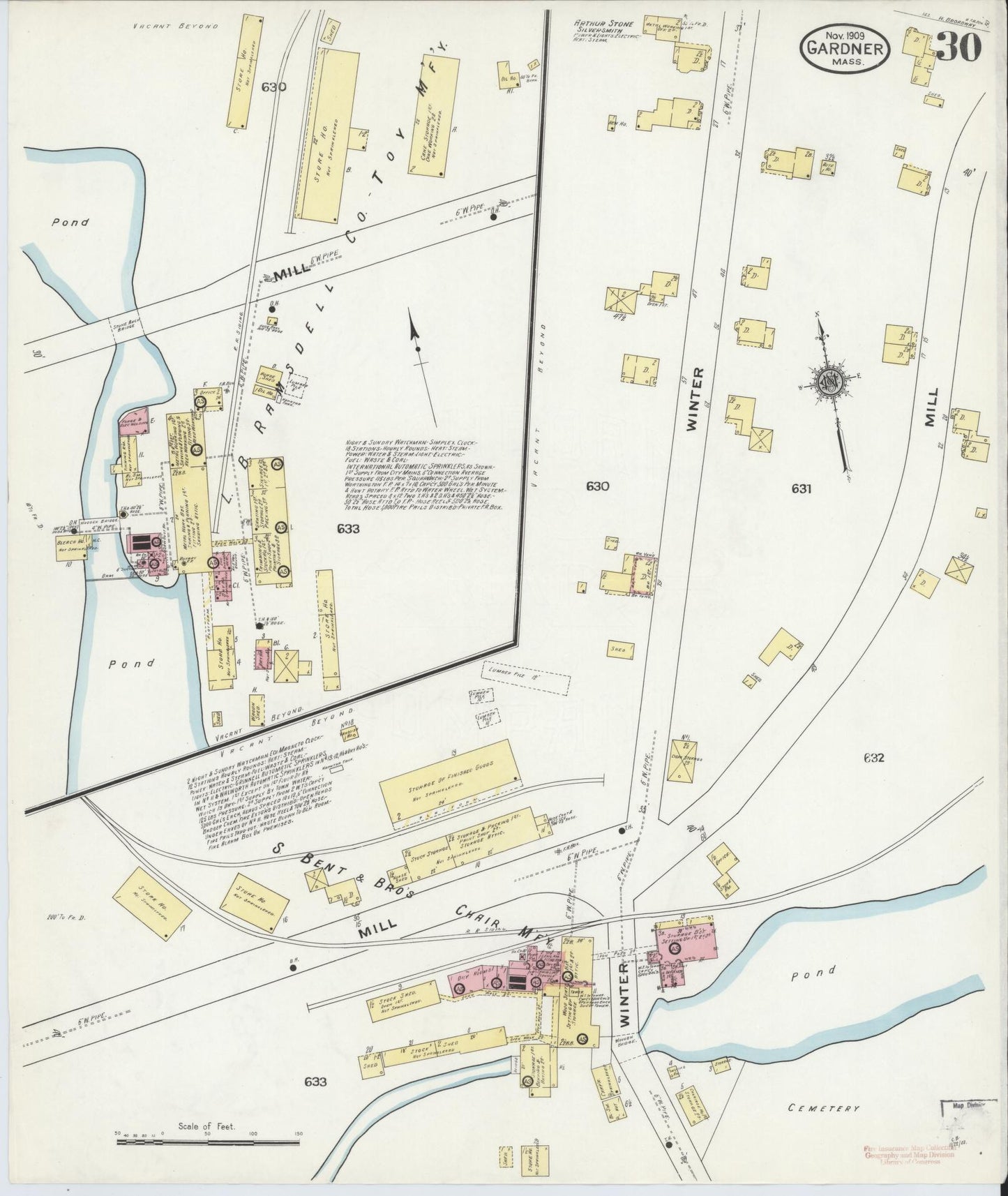 Sanborn Fire Insurance Map from Gardner, Worcester County, Massachusetts (1909), Sheet #0030 - Historic Sanborn Fire Insurance Map Print, vintage old map wall art, antique decor, genealogy gift, Massachusetts Massachusetts map