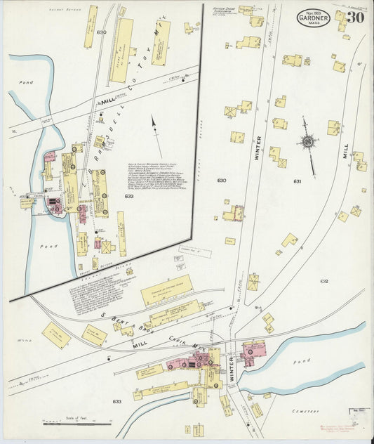 Sanborn Fire Insurance Map from Gardner, Worcester County, Massachusetts (1909), Sheet #0030 - Historic Sanborn Fire Insurance Map Print, vintage old map wall art, antique decor, genealogy gift, Massachusetts Massachusetts map