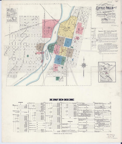 Sanborn Fire Insurance Map from Little Falls, Morrison County, Minnesota (1915), Sheet #0001 - Complete Map Set gallery image, historic Sanborn map, vintage wall art, Minnesota Minnesota