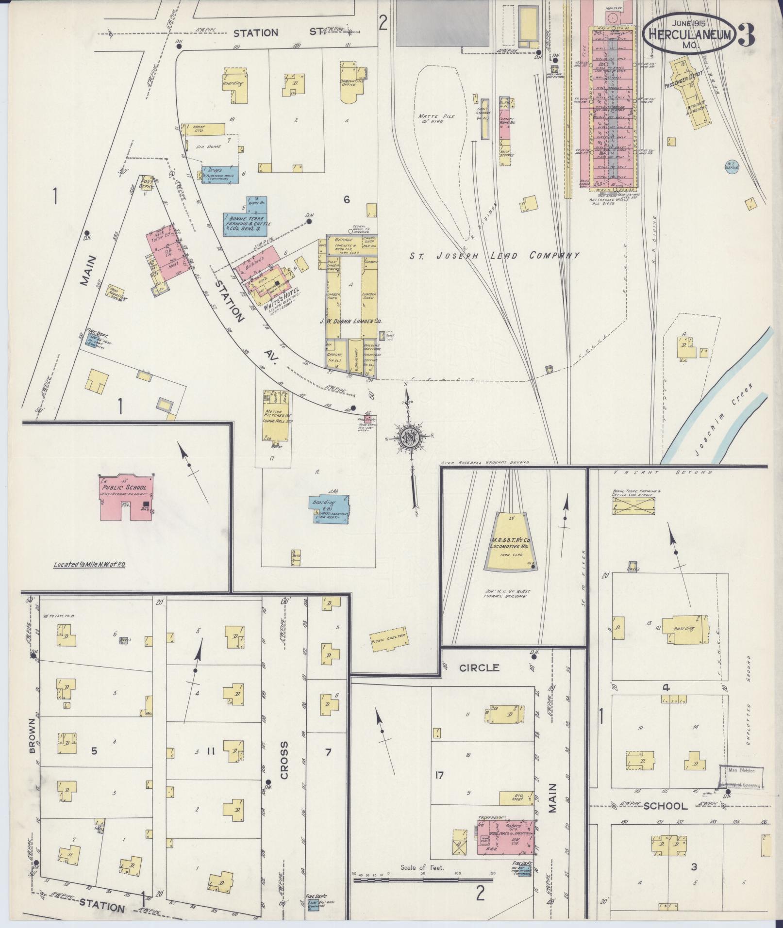 Sanborn Fire Insurance Map from Herculaneum, Jefferson County, Missouri (1915), Sheet #0003 - Complete Map Set gallery image, historic Sanborn map, vintage wall art, Missouri Missouri
