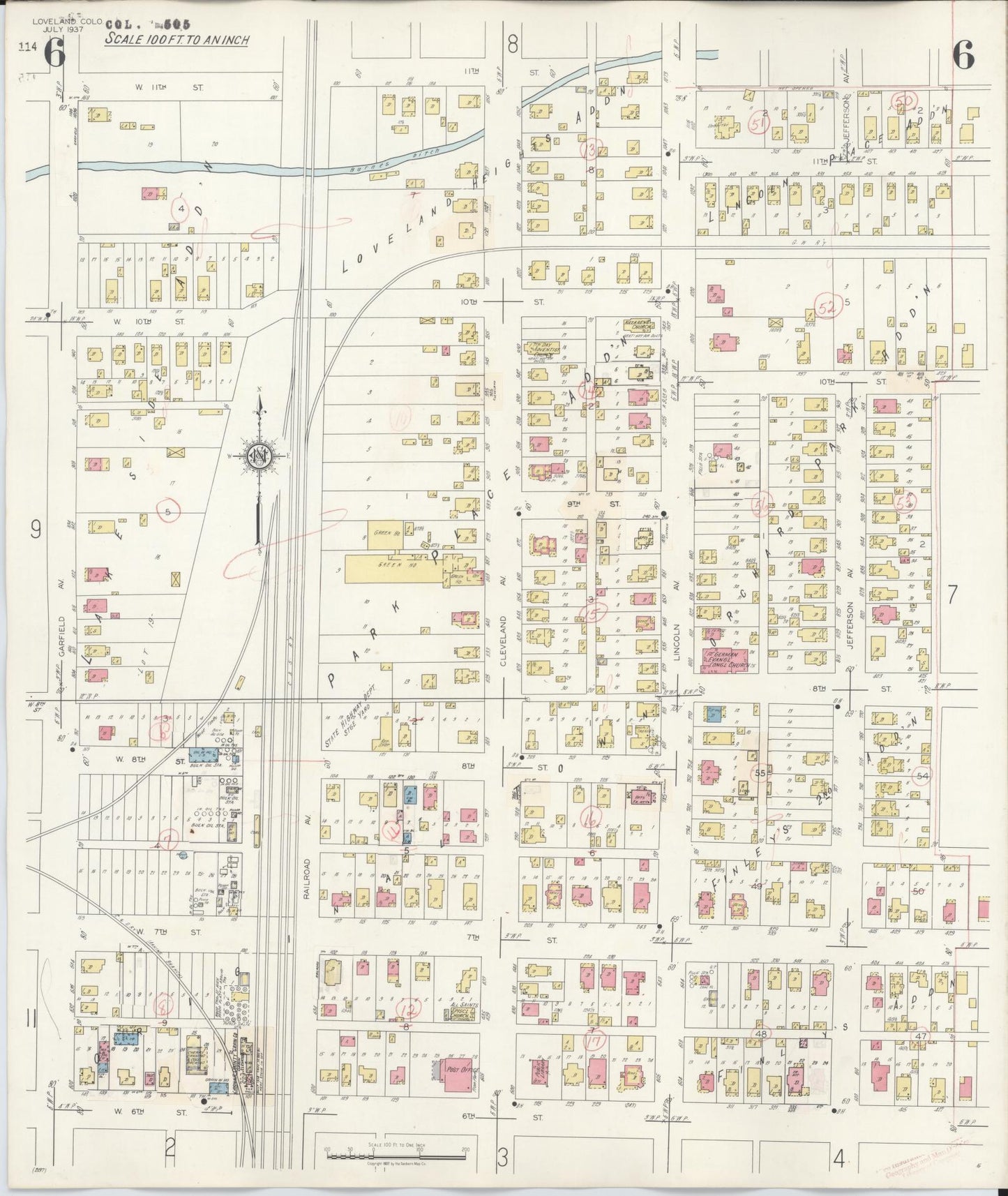 Sanborn Fire Insurance Map from Loveland, Larimer County, Colorado (1946), Sheet #0006 - Historic Sanborn Fire Insurance Map Print, vintage old map wall art, antique decor, genealogy gift, Colorado Colorado map