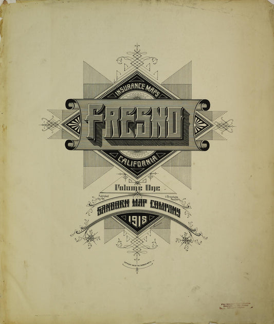 Sanborn Fire Insurance Map from Fresno, Fresno County, California (1918), Sheet #0001 - Historic Sanborn Fire Insurance Map Print, vintage old map wall art, antique decor, genealogy gift, California California map