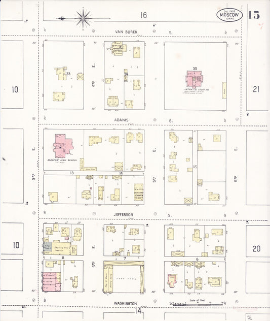 Sanborn Fire Insurance Map from Moscow, Latah County, Idaho (1909), Sheet #0015 - Historic Sanborn Fire Insurance Map Print, vintage old map wall art, antique decor, genealogy gift, Idaho Idaho map