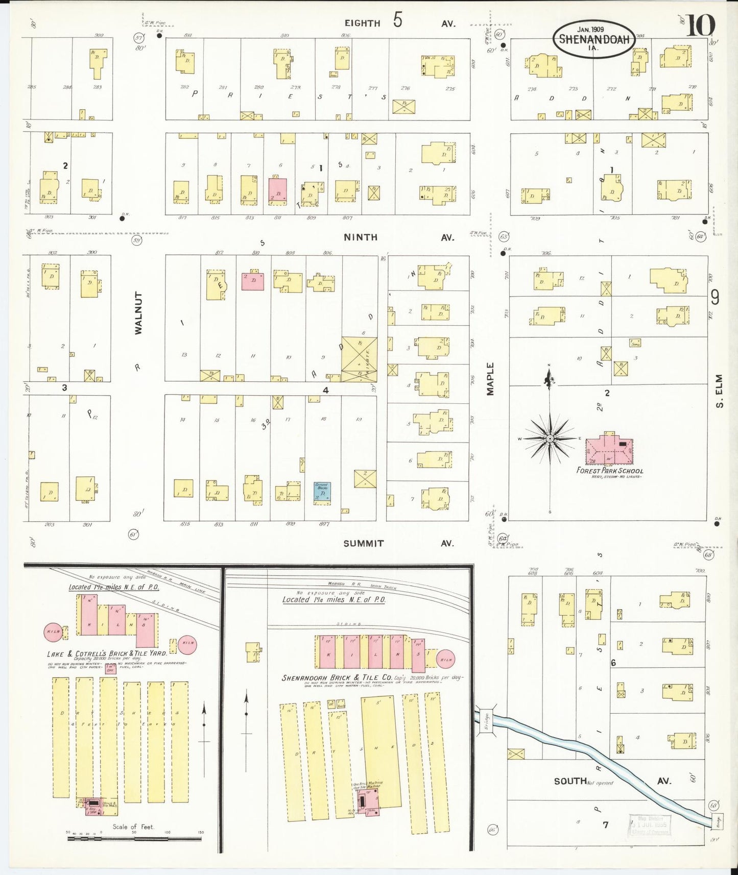Sanborn Fire Insurance Map from Shenandoah, Page County, Iowa (1909), Sheet #0010 - Historic Sanborn Fire Insurance Map Print