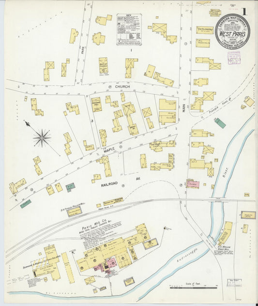 Sanborn Fire Insurance Map from West Paris, Oxford County, Maine (1907), Sheet #0001 - Complete Map Set gallery image, historic Sanborn map, vintage wall art, Maine Maine