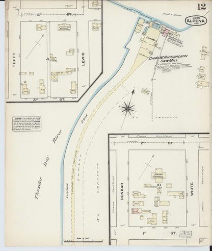 Sanborn Fire Insurance Map from Alpena, Alpena County, Michigan (1884), Sheet #0012 - Historic Sanborn Fire Insurance Map Print, vintage old map wall art, antique decor, genealogy gift, Michigan Michigan map