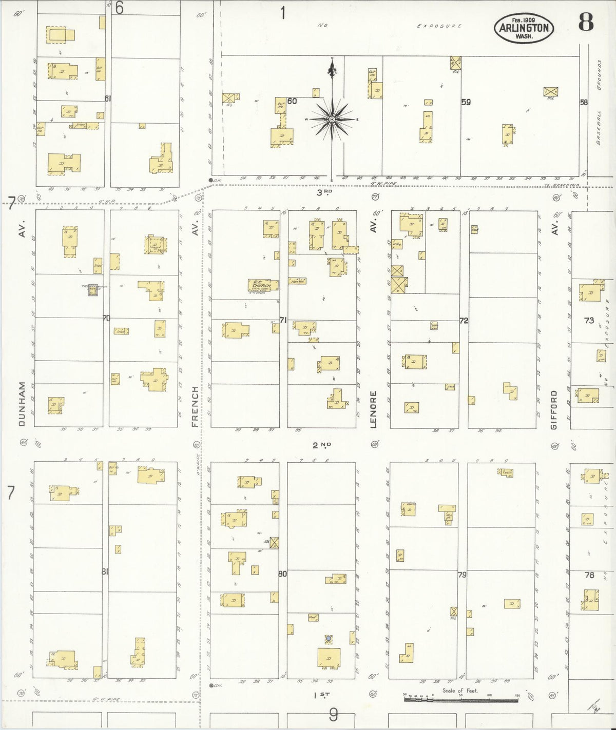Sanborn Fire Insurance Map from Arlington, Snohomish County, Washington (1909), Sheet #0008 - Complete Map Set gallery image, historic Sanborn map, vintage wall art, Washington Washington
