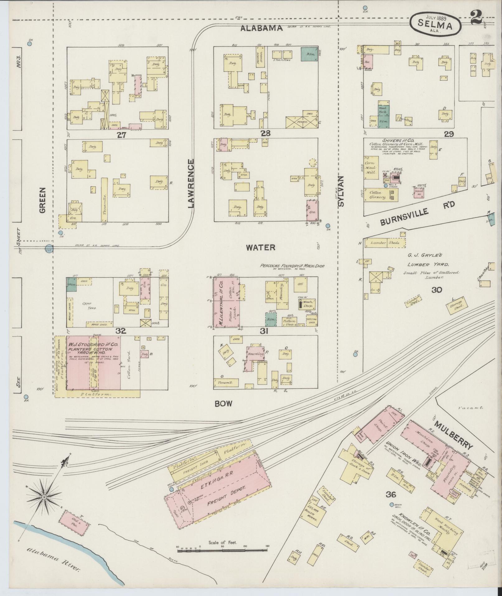 Sanborn Fire Insurance Map from Selma, Dallas County, Alabama (1889), Sheet #0002 - Complete Map Set gallery image, historic Sanborn map, vintage wall art, Alabama Alabama