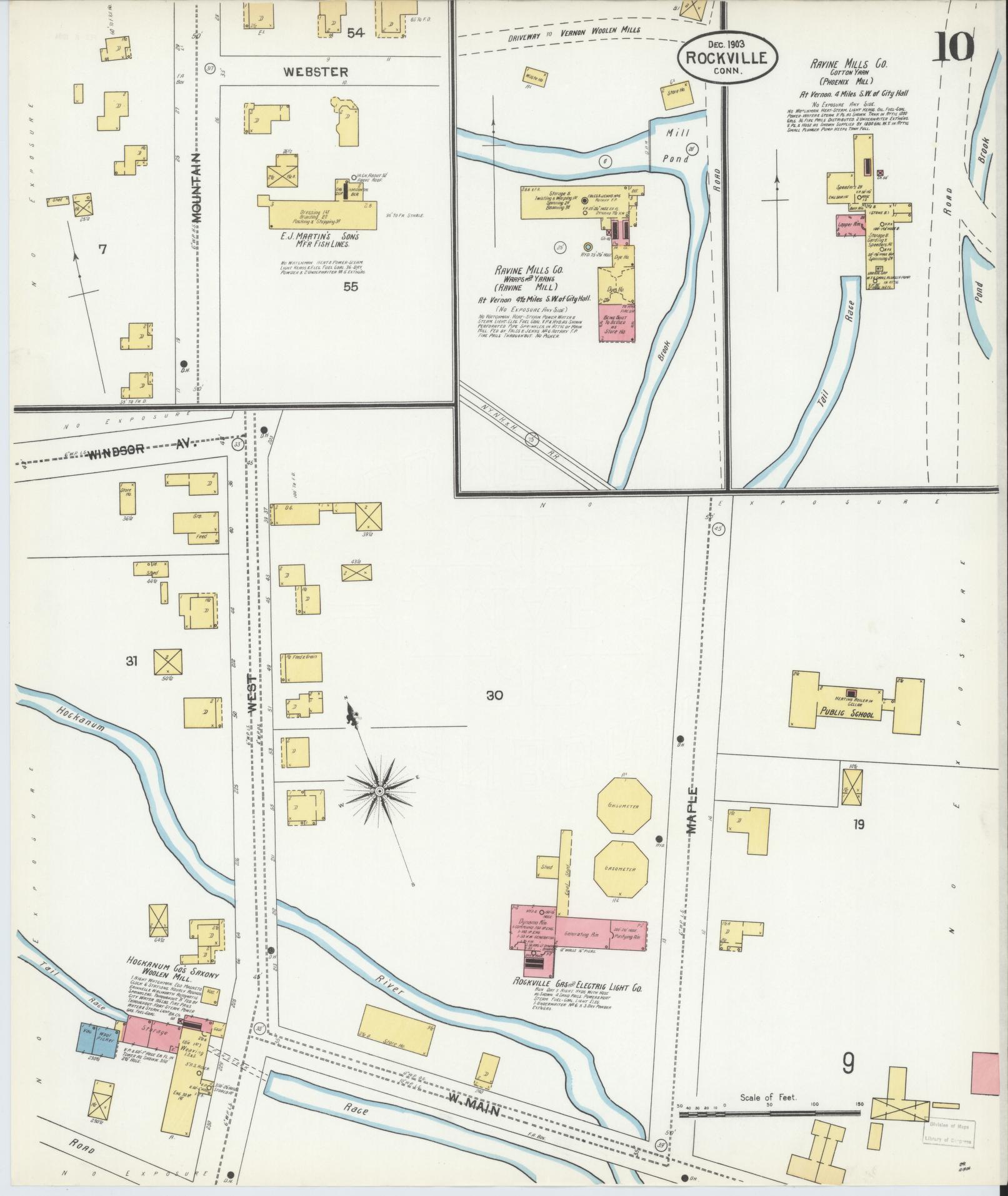 Sanborn Fire Insurance Map from Rockville, Tolland County, Connecticut (1903), Sheet #0010 - Complete Map Set gallery image, historic Sanborn map, vintage wall art, Connecticut Connecticut