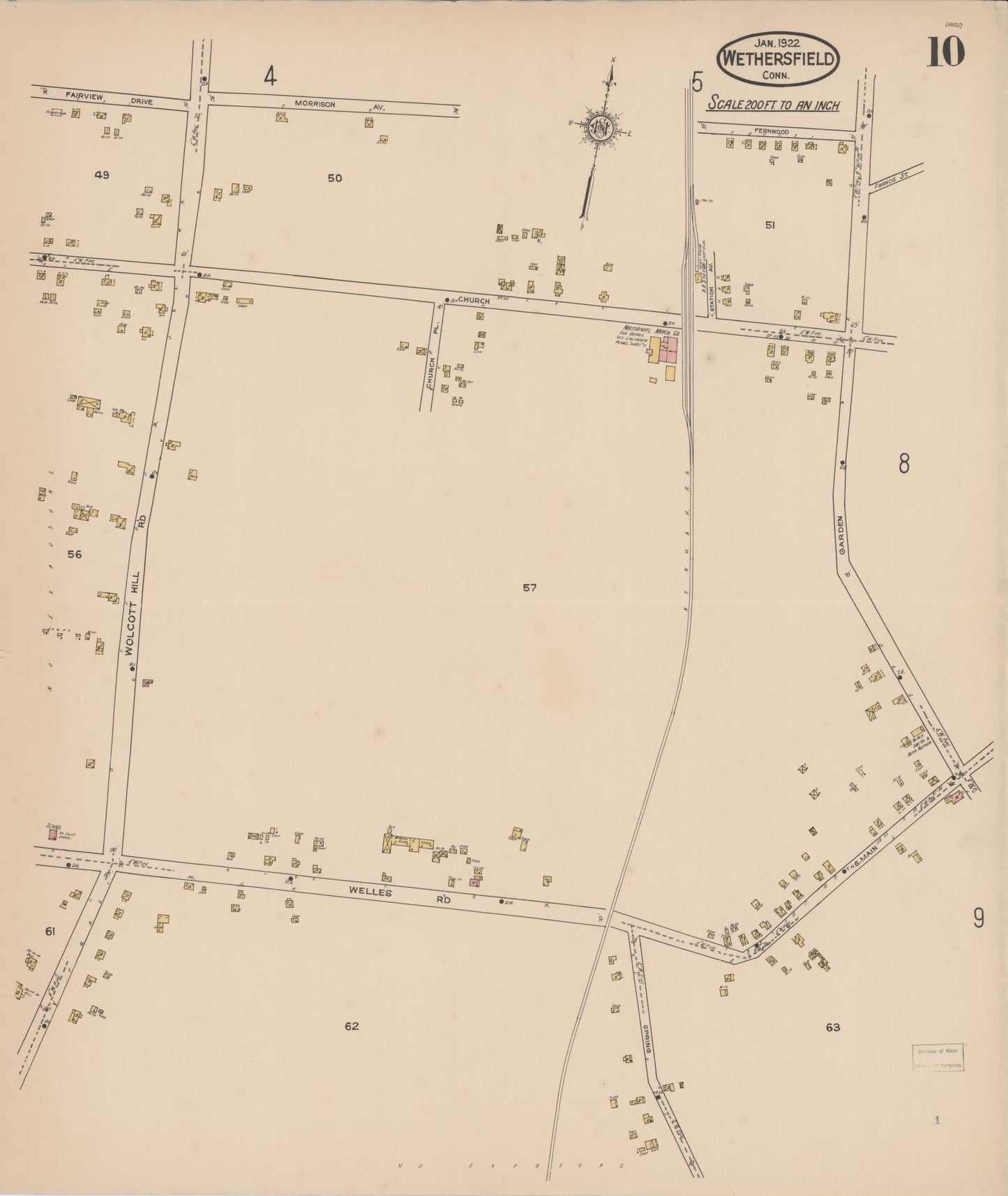 Sanborn Fire Insurance Map from Wethersfield, Hartford County, Connecticut (1922), Sheet #0010 - Historic Sanborn Fire Insurance Map Print, vintage old map wall art, antique decor, genealogy gift, Connecticut Connecticut map