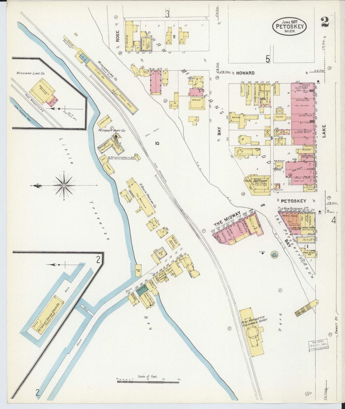 Sanborn Fire Insurance Map from Petoskey, Emmet County, Michigan (1907), Sheet #0002 - Complete Map Set gallery image, historic Sanborn map, vintage wall art, Michigan Michigan