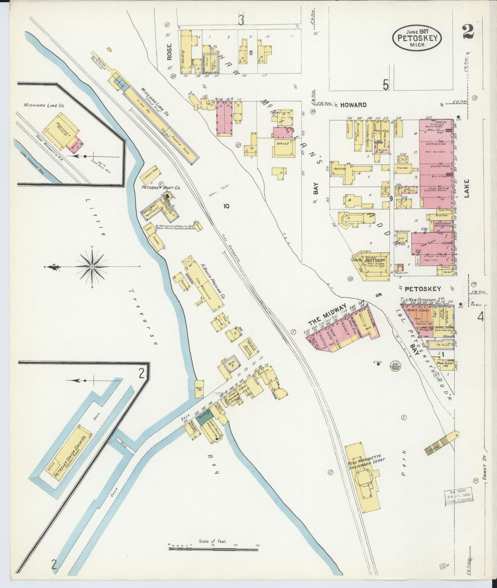 Sanborn Fire Insurance Map from Petoskey, Emmet County, Michigan (1907), Sheet #0002 - Complete Map Set gallery image, historic Sanborn map, vintage wall art, Michigan Michigan