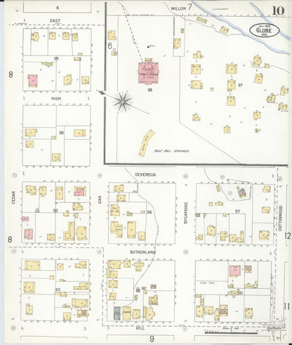 Sanborn Fire Insurance Map from Globe, Gila County, Arizona (1906), Sheet #0010 - Complete Map Set gallery image, historic Sanborn map, vintage wall art, Arizona Arizona