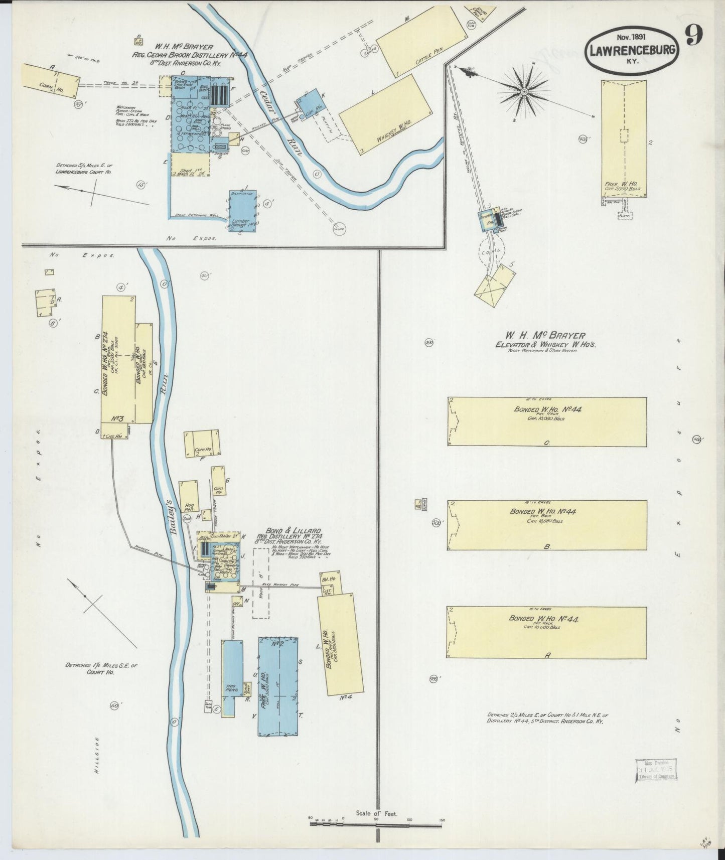 Sanborn Fire Insurance Map from Lawrenceburg, Anderson County, Kentucky (1891), Sheet #0009 - Historic Sanborn Fire Insurance Map Print, vintage old map wall art, antique decor, genealogy gift, Kentucky Kentucky map