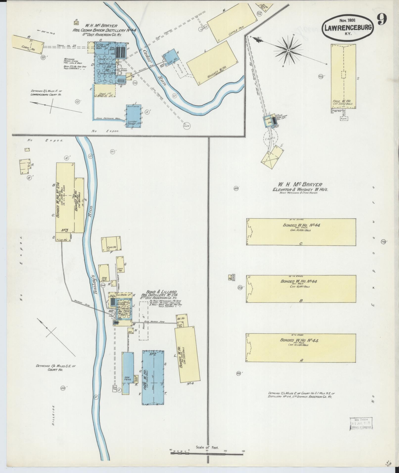 Sanborn Fire Insurance Map from Lawrenceburg, Anderson County, Kentucky (1891), Sheet #0009 - Historic Sanborn Fire Insurance Map Print, vintage old map wall art, antique decor, genealogy gift, Kentucky Kentucky map