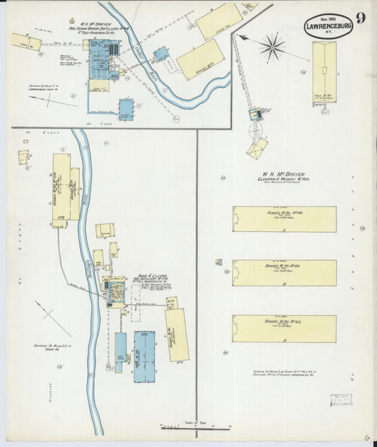 Sanborn Fire Insurance Map from Lawrenceburg, Anderson County, Kentucky (1891), Sheet #0009 - Historic Sanborn Fire Insurance Map Print, vintage old map wall art, antique decor, genealogy gift, Kentucky Kentucky map