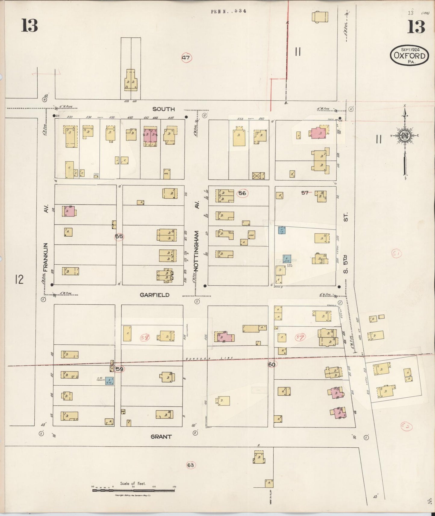Sanborn Fire Insurance Map from Oxford, Chester County, Pennsylvania (1940), Sheet #0013 - Complete Map Set gallery image, historic Sanborn map, vintage wall art, Pennsylvania Pennsylvania