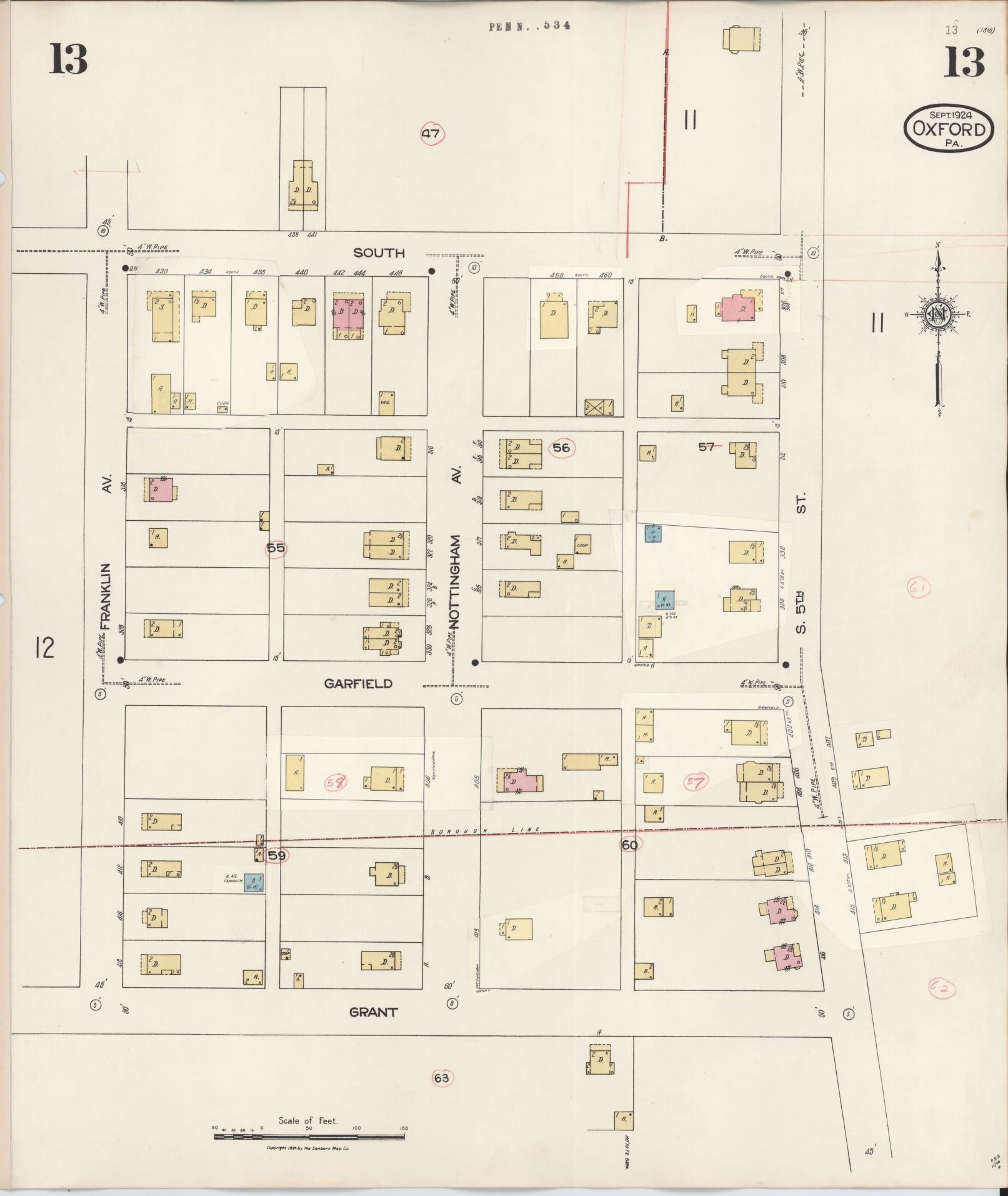 Sanborn Fire Insurance Map from Oxford, Chester County, Pennsylvania (1940), Sheet #0013 - Complete Map Set gallery image, historic Sanborn map, vintage wall art, Pennsylvania Pennsylvania