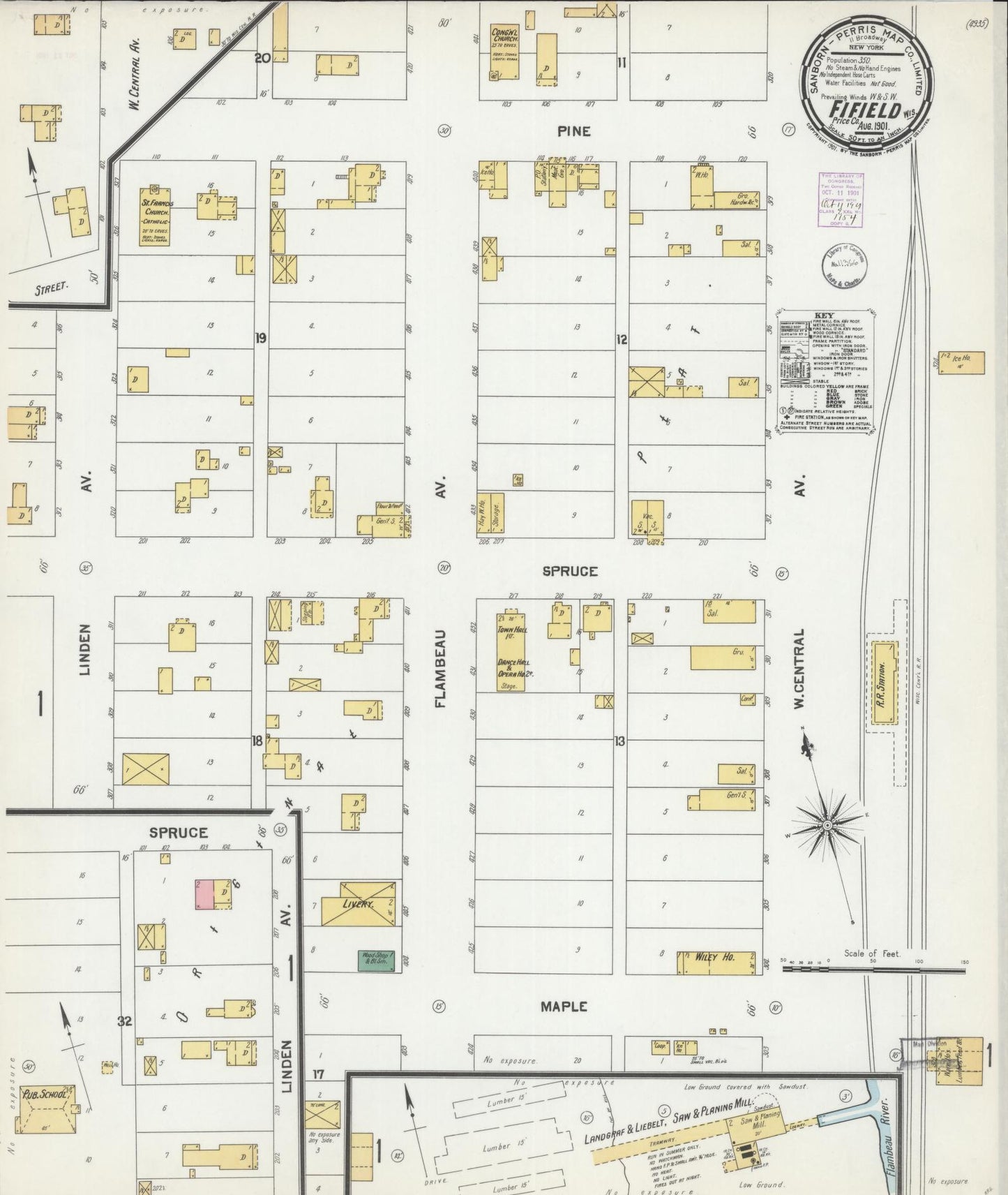 Sanborn Fire Insurance Map from Fifield, Price County, Wisconsin (1901), Sheet #0001 - Historic Sanborn Fire Insurance Map Print, vintage old map wall art, antique decor, genealogy gift, Wisconsin Wisconsin map