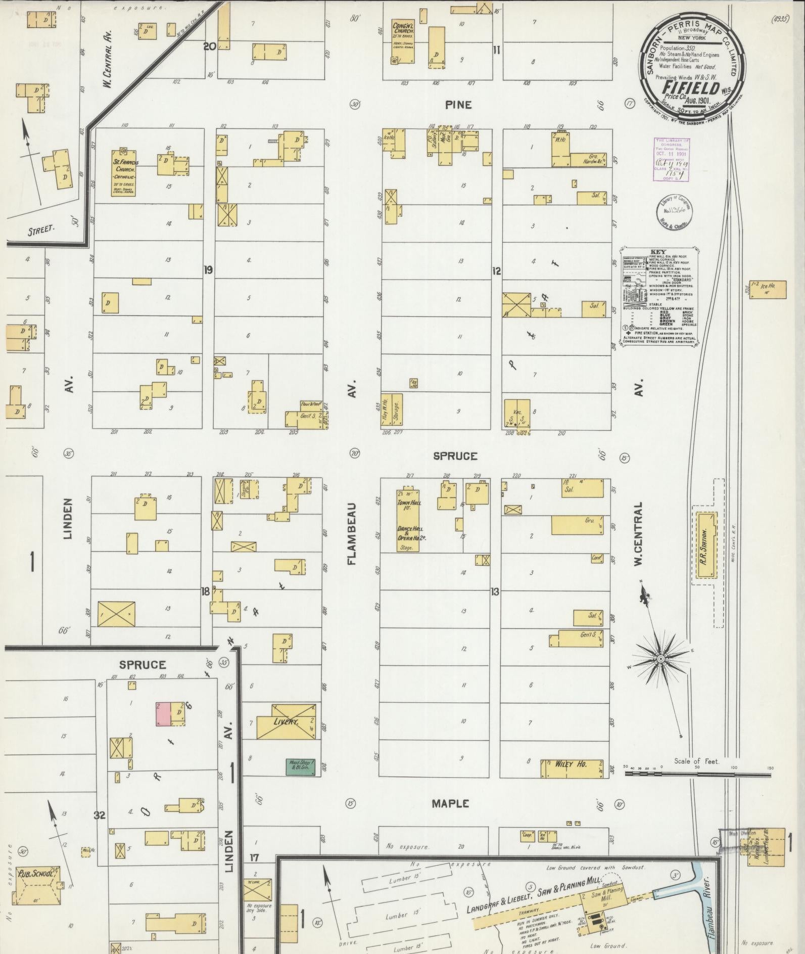 Sanborn Fire Insurance Map from Fifield, Price County, Wisconsin (1901), Sheet #0001 - Historic Sanborn Fire Insurance Map Print, vintage old map wall art, antique decor, genealogy gift, Wisconsin Wisconsin map