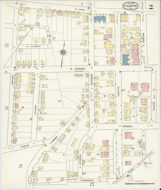 Sanborn Fire Insurance Map from Staunton, Independent Cities, Virginia (1914), Sheet #0002 - Historic Sanborn Fire Insurance Map Print, vintage old map wall art, antique decor, genealogy gift, Virginia Virginia map