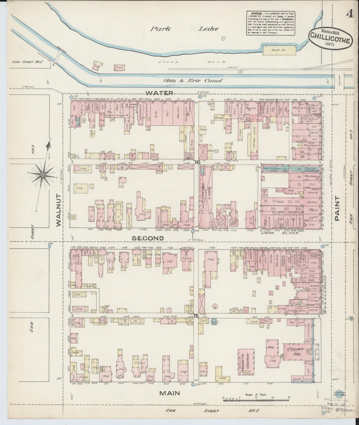 Sanborn Fire Insurance Map from Chillicothe, Ross County, Ohio (1884), Sheet #0004 - Complete Map Set gallery image, historic Sanborn map, vintage wall art, Ohio Ohio