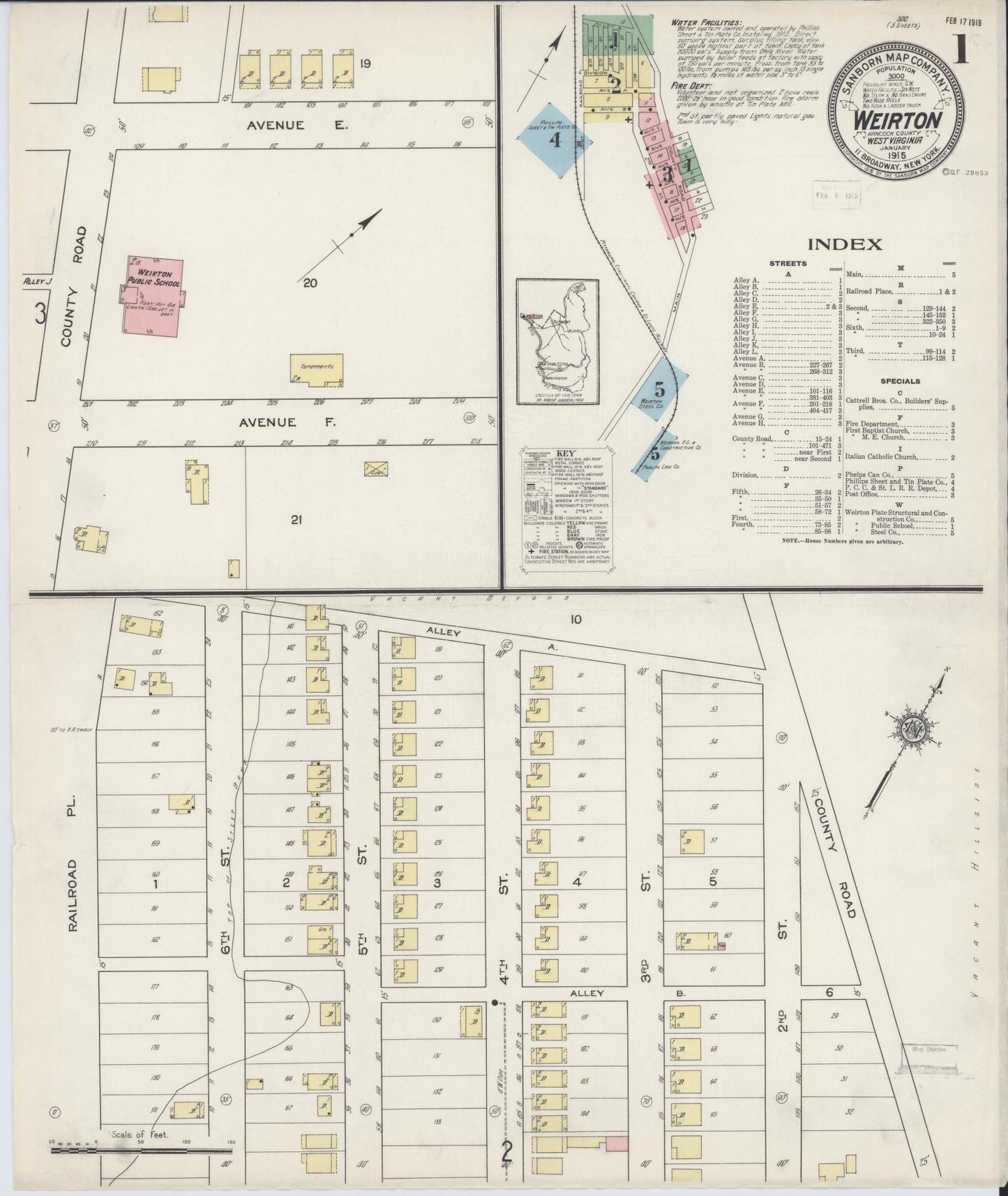 Sanborn Fire Insurance Map from Weirton, Hancock County, West Virginia (1915), Sheet #0001 - Complete Map Set gallery image, historic Sanborn map, vintage wall art, West Virginia West Virginia