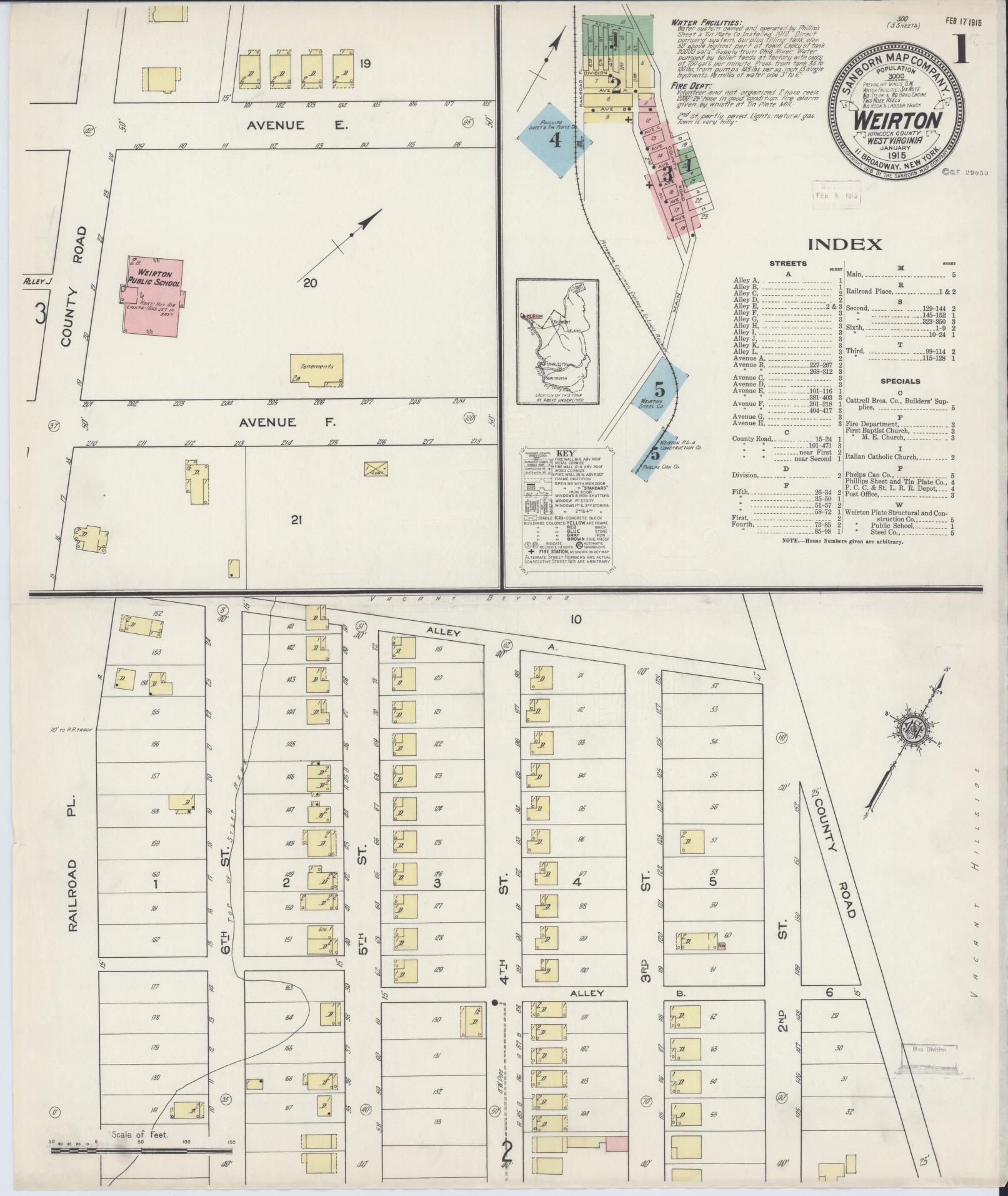 Sanborn Fire Insurance Map from Weirton, Hancock County, West Virginia (1915), Sheet #0001 - Complete Map Set gallery image, historic Sanborn map, vintage wall art, West Virginia West Virginia