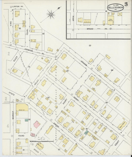 Sanborn Fire Insurance Map from Belle Vernon, Fayette County, Pennsylvania (1895), Sheet #0003 - Historic Sanborn Fire Insurance Map Print, vintage old map wall art, antique decor, genealogy gift, Pennsylvania Pennsylvania map