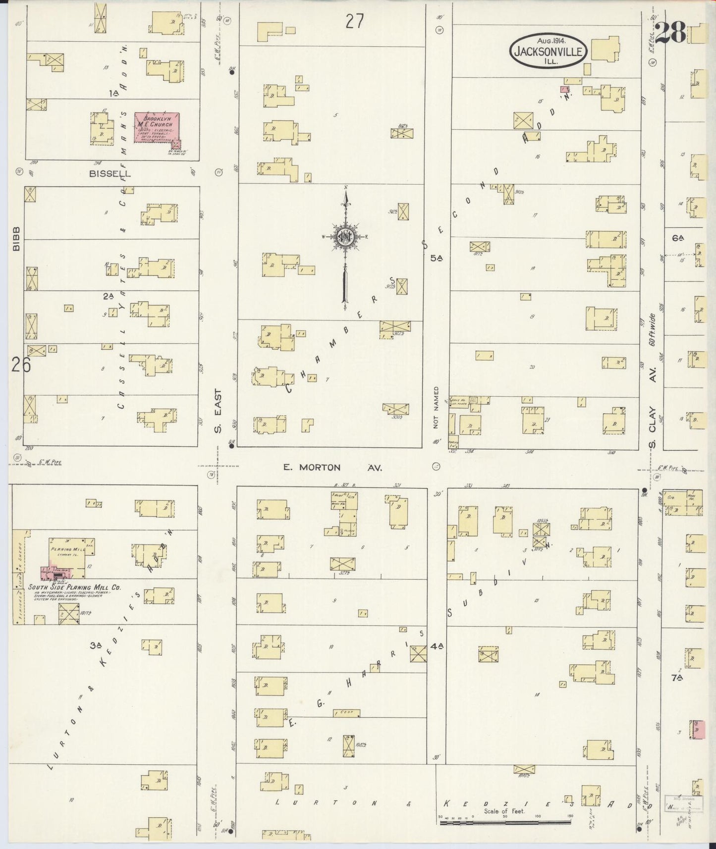 Sanborn Fire Insurance Map from Jacksonville, Morgan County, Illinois (1914), Sheet #0028 - Complete Map Set gallery image, historic Sanborn map, vintage wall art, Illinois Illinois