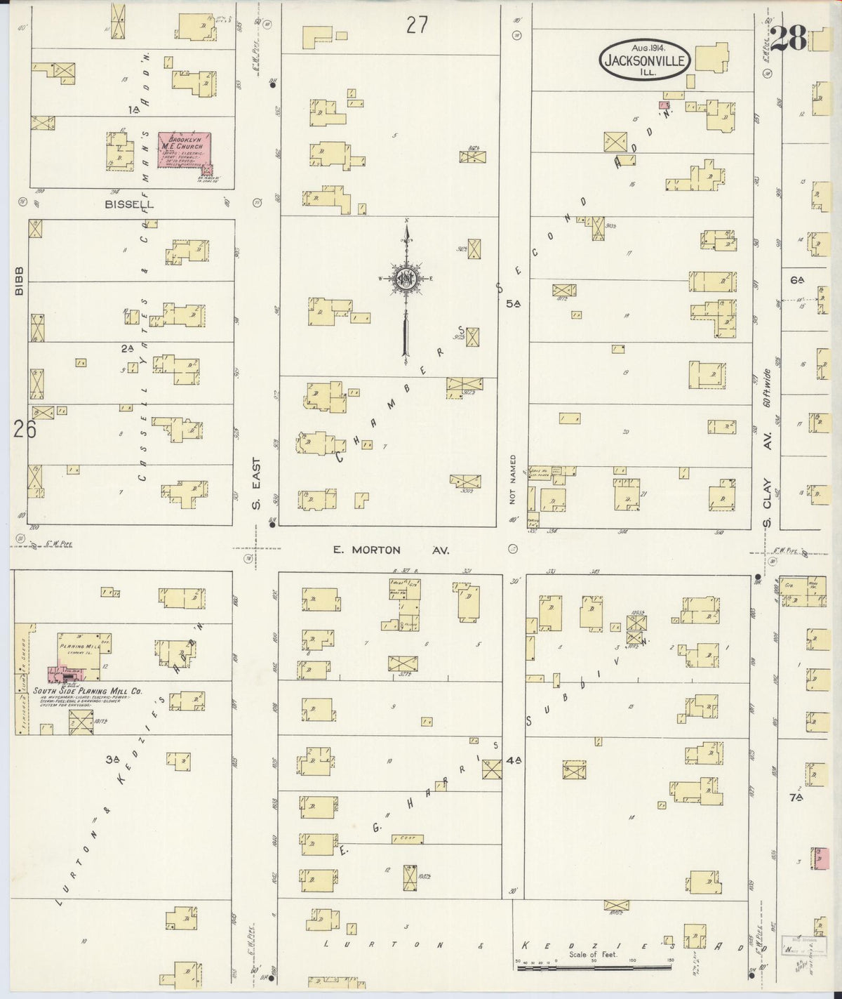 Sanborn Fire Insurance Map from Jacksonville, Morgan County, Illinois (1914), Sheet #0028 - Complete Map Set gallery image, historic Sanborn map, vintage wall art, Illinois Illinois