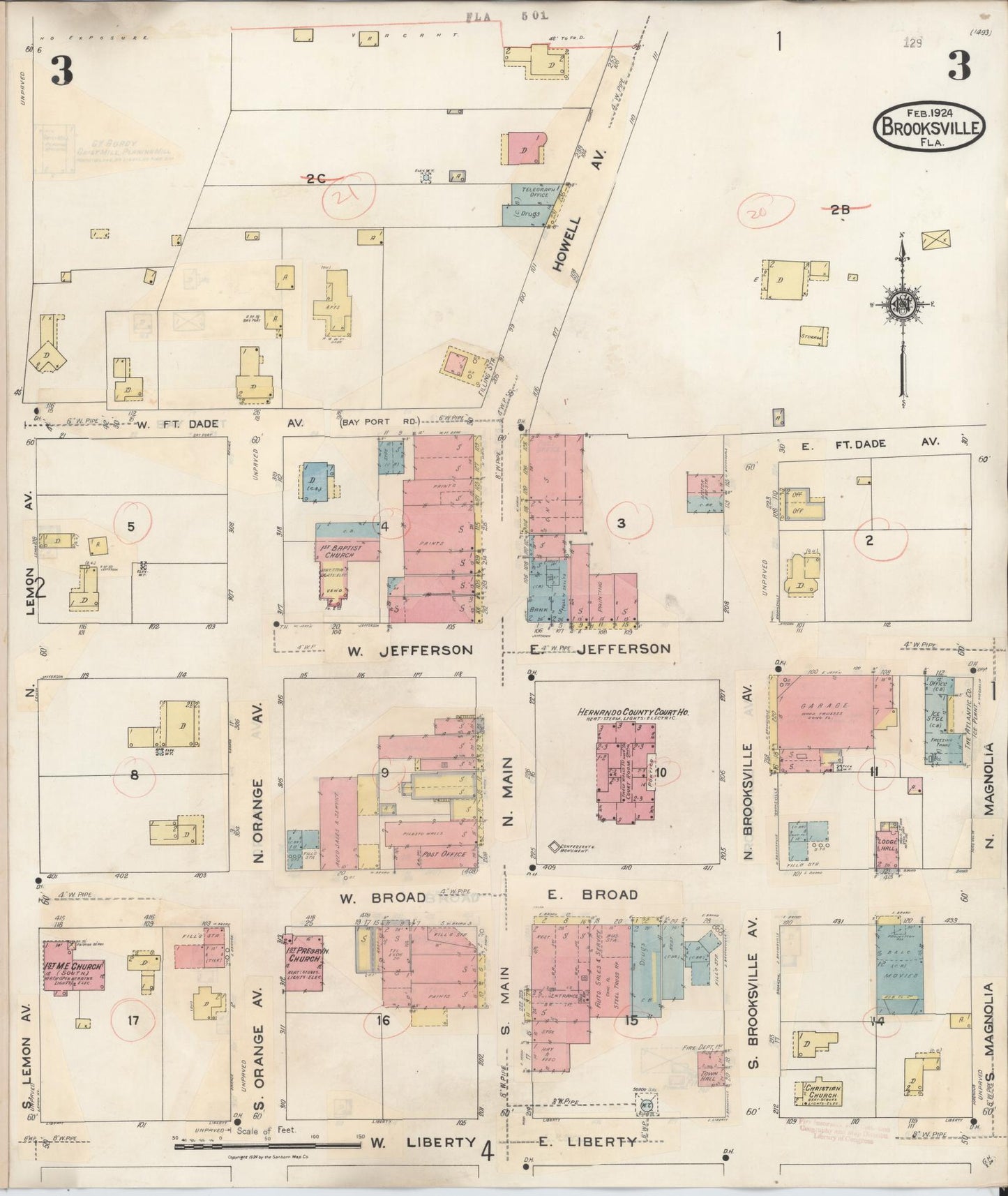 Sanborn Fire Insurance Map from Brooksville, Hernando County, Florida (1945), Sheet #0003 - Historic Sanborn Fire Insurance Map Print, vintage old map wall art, antique decor, genealogy gift, Florida Florida map
