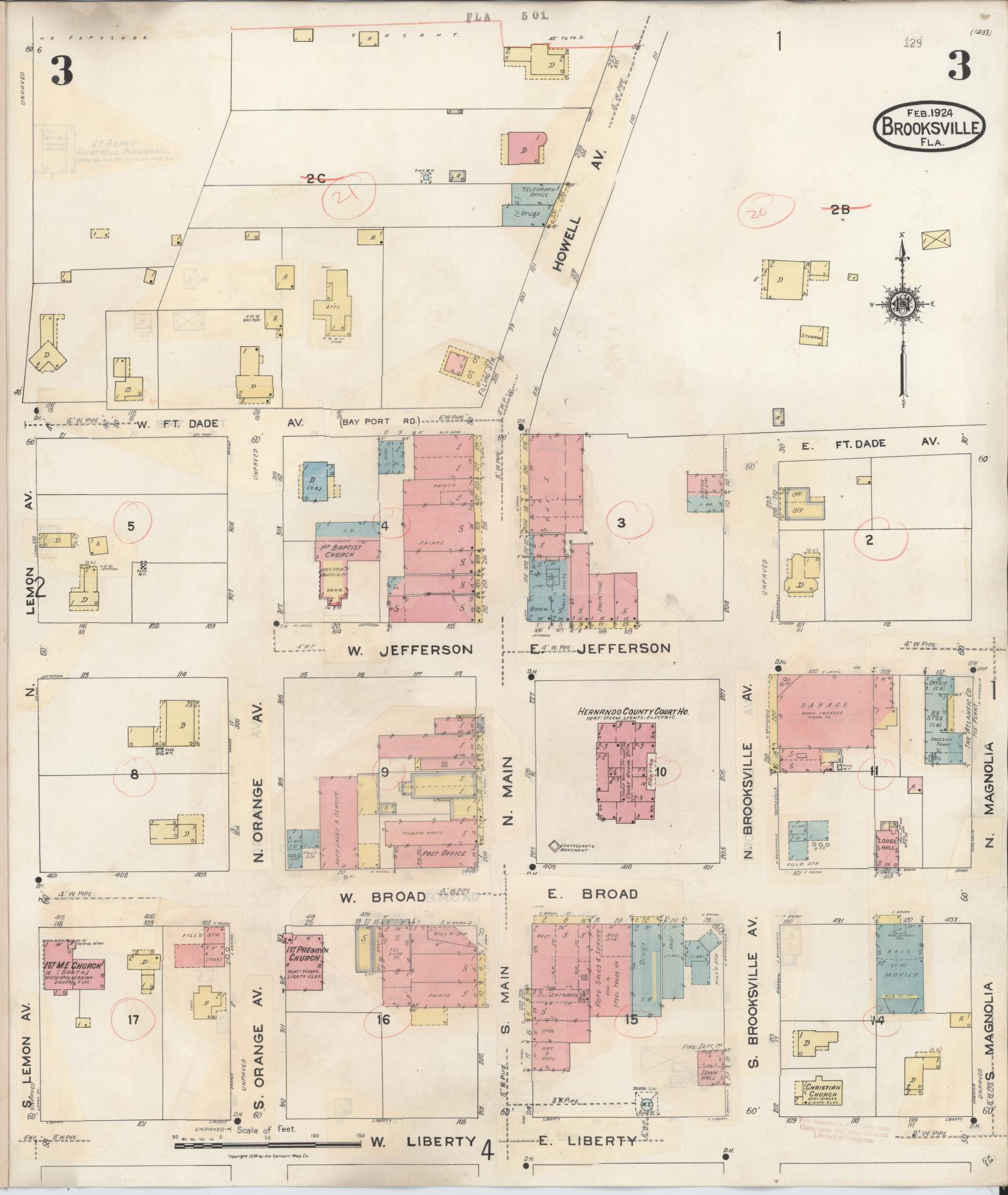 Sanborn Fire Insurance Map from Brooksville, Hernando County, Florida (1945), Sheet #0003 - Historic Sanborn Fire Insurance Map Print, vintage old map wall art, antique decor, genealogy gift, Florida Florida map