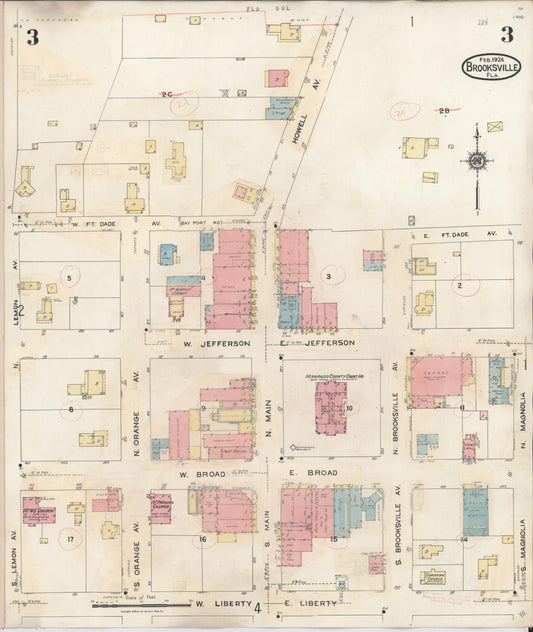Sanborn Fire Insurance Map from Brooksville, Hernando County, Florida (1945), Sheet #0003 - Historic Sanborn Fire Insurance Map Print, vintage old map wall art, antique decor, genealogy gift, Florida Florida map
