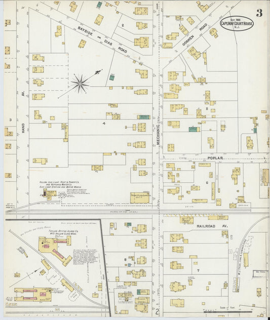 Sanborn Fire Insurance Map from Cape May Court House, Cape May County, New Jersey (1905), Sheet #0003 - Historic Sanborn Fire Insurance Map Print, vintage old map wall art, antique decor, genealogy gift, New Jersey New Jersey map