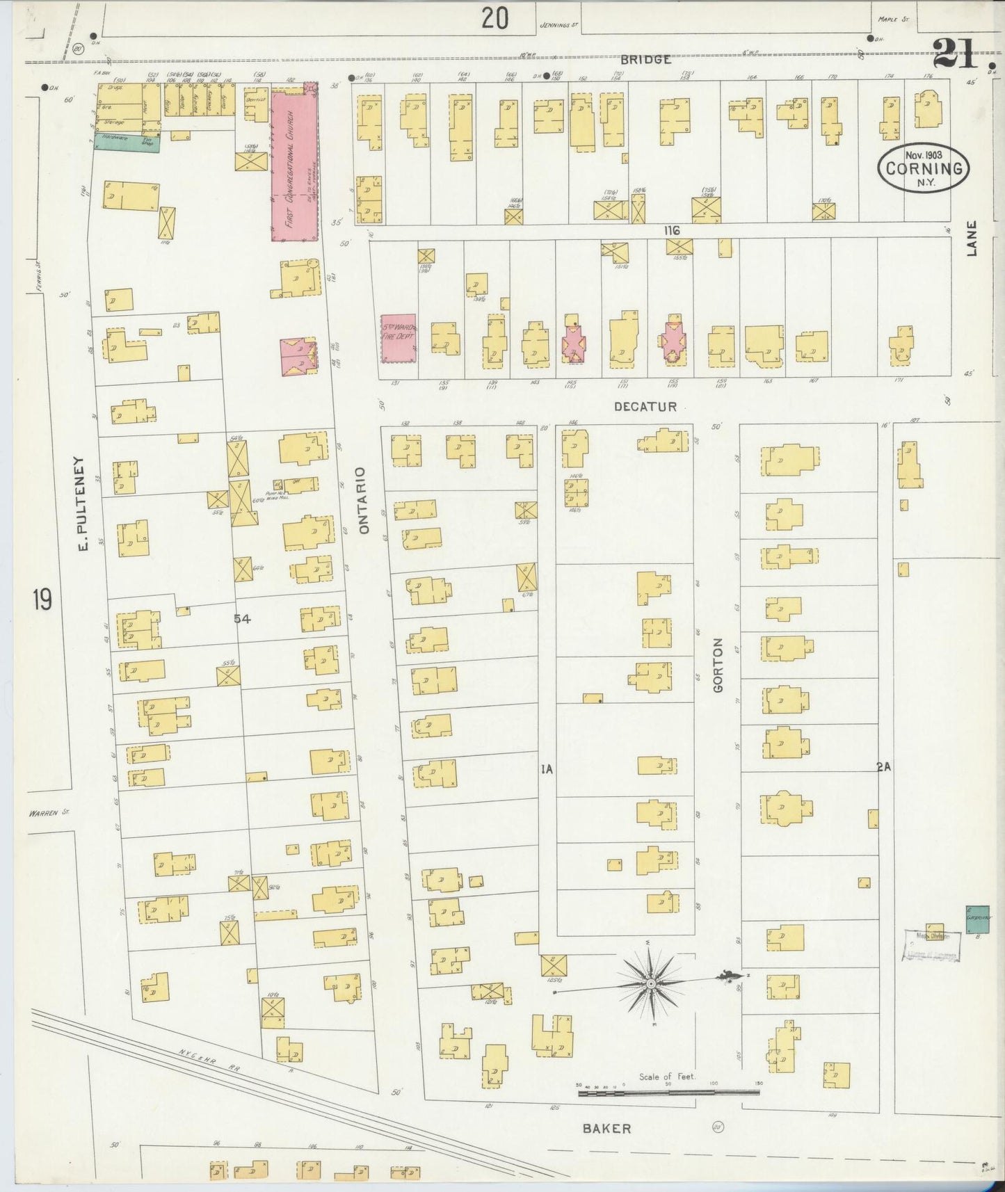 Sanborn Fire Insurance Map from Corning, Steuben County, New York (1903), Sheet #0021 - Complete Map Set gallery image, historic Sanborn map, vintage wall art, New York New York