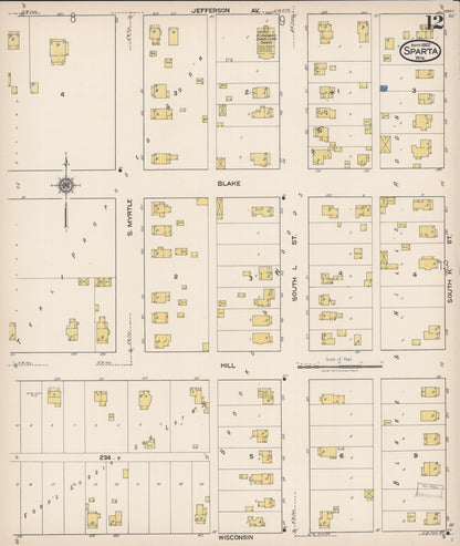 Sanborn Fire Insurance Map from Sparta, Monroe County, Wisconsin (1922), Sheet #0012 - Historic Sanborn Fire Insurance Map Print, vintage old map wall art, antique decor, genealogy gift, Wisconsin Wisconsin map
