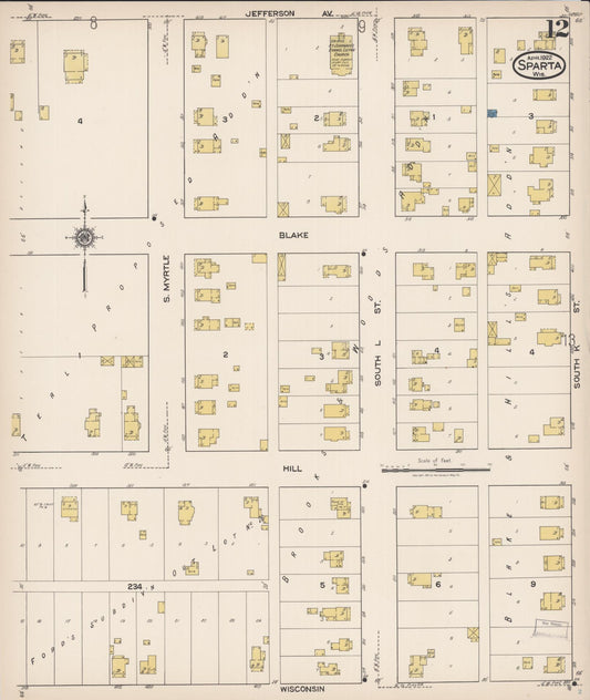 Sanborn Fire Insurance Map from Sparta, Monroe County, Wisconsin (1922), Sheet #0012 - Historic Sanborn Fire Insurance Map Print, vintage old map wall art, antique decor, genealogy gift, Wisconsin Wisconsin map