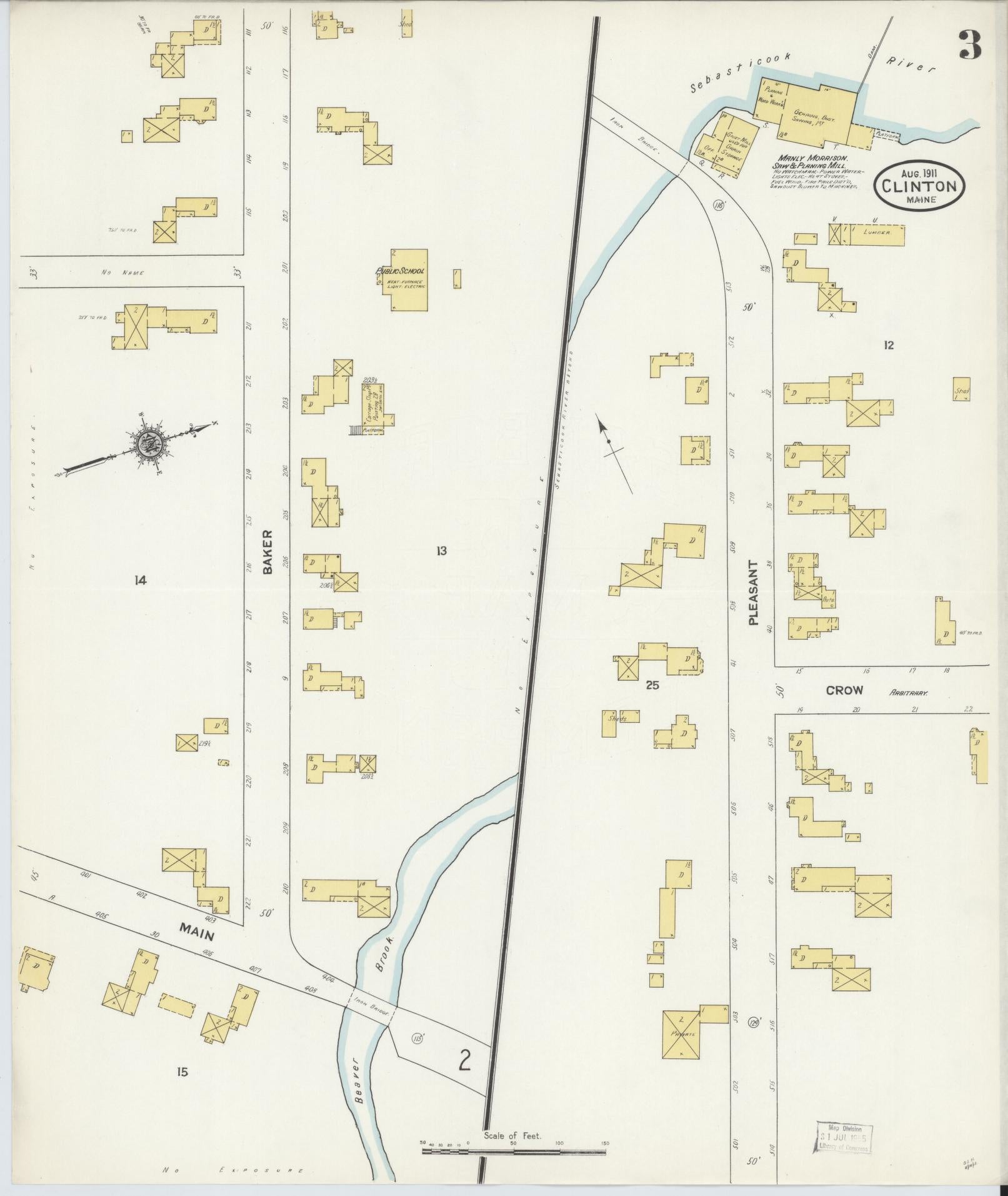 Sanborn Fire Insurance Map from Clinton, Kennebec County, Maine (1911), Sheet #0003 - Historic Sanborn Fire Insurance Map Print, vintage old map wall art, antique decor, genealogy gift, Maine Maine map