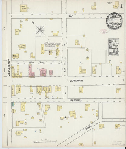 Sanborn Fire Insurance Map from Pittsburg, Camp County, Texas (1891), Sheet #0001 - Complete Map Set gallery image, historic Sanborn map, vintage wall art, Texas Texas
