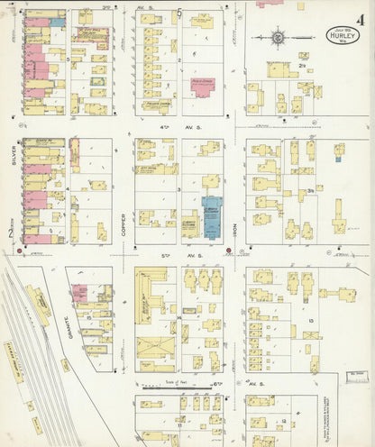 Sanborn Fire Insurance Map from Hurley, Iron County, Wisconsin (1913), Sheet #0004 - Historic Sanborn Fire Insurance Map Print, vintage old map wall art, antique decor, genealogy gift, Wisconsin Wisconsin map
