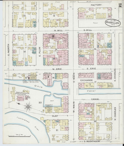 Sanborn Fire Insurance Map from Massillon, Stark County, Ohio (1887), Sheet #0002 - Complete Map Set gallery image, historic Sanborn map, vintage wall art, Ohio Ohio