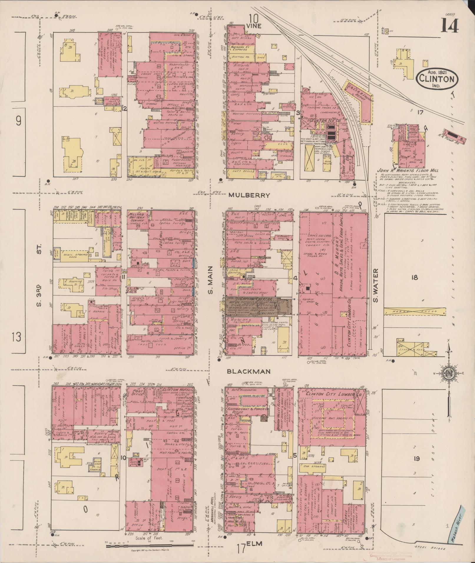 Sanborn Fire Insurance Map from Clinton, Vermillion County, Indiana (1921), Sheet #0014 - Complete Map Set gallery image, historic Sanborn map, vintage wall art, Indiana Indiana