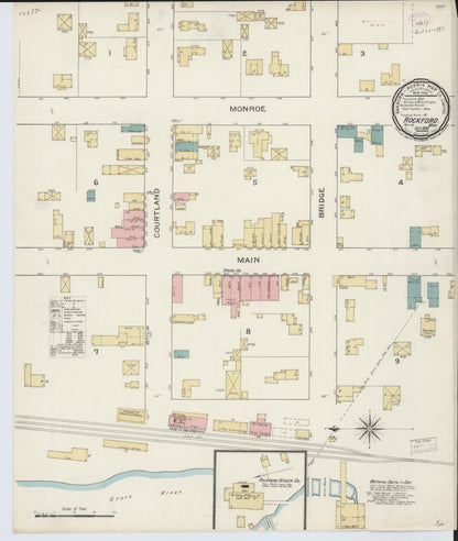 Sanborn Fire Insurance Map from Rockford, Kent County, Michigan (1893), Sheet #0001 - Historic Sanborn Fire Insurance Map Print, vintage old map wall art, antique decor, genealogy gift, Michigan Michigan map