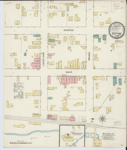 Sanborn Fire Insurance Map from Rockford, Kent County, Michigan (1893), Sheet #0001 - Historic Sanborn Fire Insurance Map Print, vintage old map wall art, antique decor, genealogy gift, Michigan Michigan map